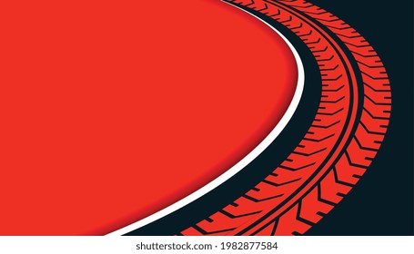 fondo rojo con la huella de la rueda del neumático