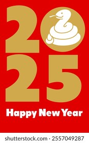 Red background, 2025 and snake (New Year's card template)