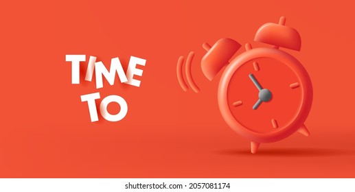 red background with red 3d render clock illustration and text time to, mono chrome trendy graphic - Shutterstock ID 2057081174