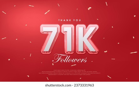 Red background for 71k followers celebration.