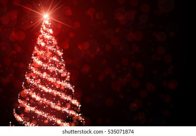 Red background with abstract Christmas tree. Vector illustration.
