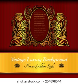 red background with abstract golden flower and horizontal gold part for your text,card or greeting