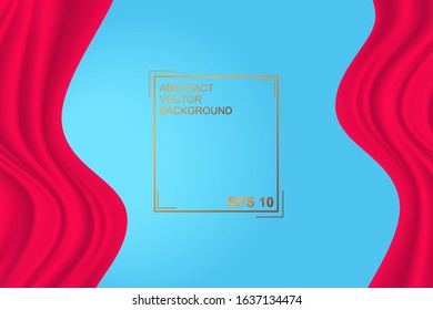 Red background. Abstract illustration of a fabric or liquid wave. Background for design. Vector luxury silk and wave texture. Blue base
