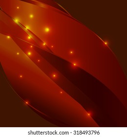 red background with abstract lines and light vector illustration