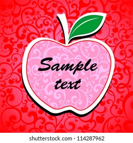 Red background with apple and place for your text. vector illustration