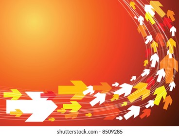 Red background with arrows displaying direction