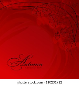 red background with autumn leaves