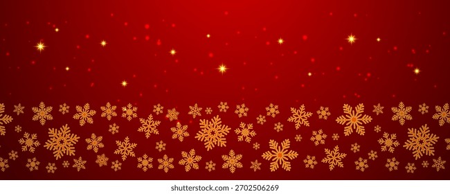 Red background banner with a border of golden snowflakes and sparkles