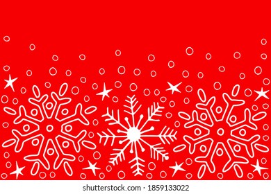 Red background with beautiful white snowflakes. Space for text. Christmas vector illustration.