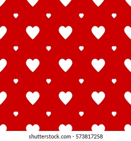 red Background with big and small white hearts seamless, repeatable