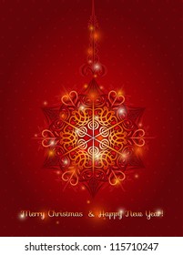 red background with big snowflake and text,  vector illustration EPS10. Contains transparent objects