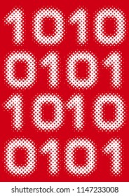 Red background with binary codes. Halftone stylized Binary codes on red background. Vector available.