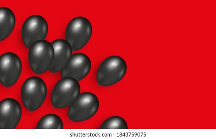 Fondo rojo con globos lacados realistas negros para pancartas y folletos de Black Friday Sale
