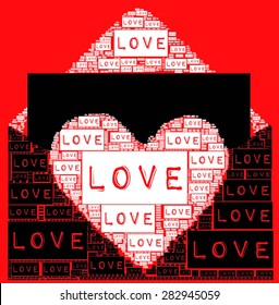 Red background, black and white colors with LOVE envelope together LOVE heart and LOVE text together vector print Pattern.  