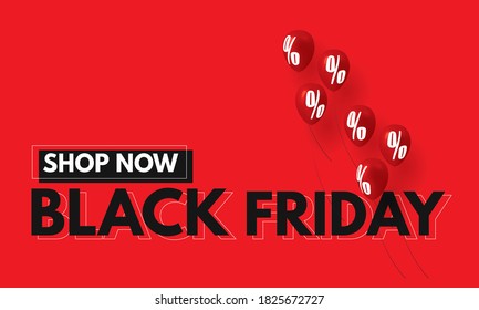 Roter Hintergrund, schwarz-weißer Text mit Percent-Zeichenballon, Black Friday Sale