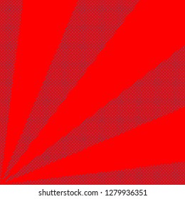 Red background with blue dotted rays in the style of pop art. Vector Illustration.