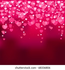 Red background with blurry hearts, illustration