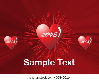 red background with bright hearts wallpaper