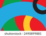 Red background with bright multi-colored rings.