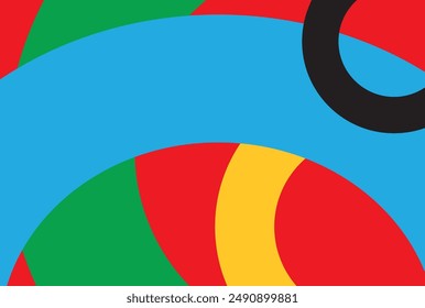 Red background with bright multi-colored rings.