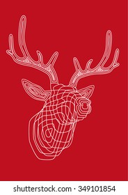 red background. card. deer. lines