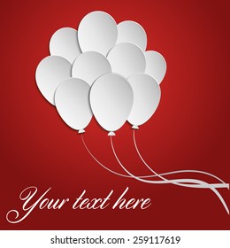 Red background card with paper baloons