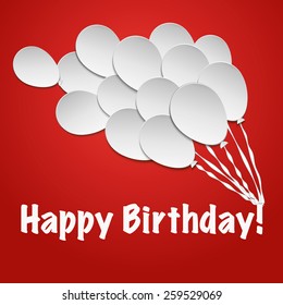 Red background card with paper baloons