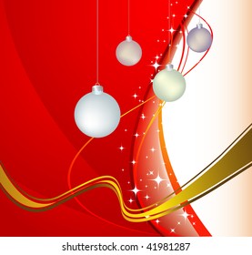 red background with Christmas balls