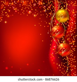 Fondo rojo con bolas de Navidad