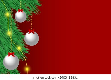 Red background and Christmas balls, yellow lights, colorful balls, decorations, vector,Christmas day