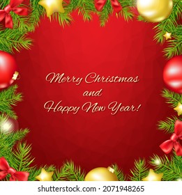 Red Background With Christmas Border With Gradient Mesh, Vector Illustration
