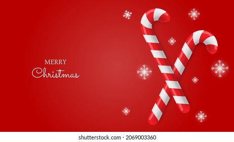 Red background christmas candy with shiny snow