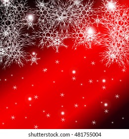 red background for a Christmas card with falling snowflakes. vector illustration. graphic arts and design. a series of images for the new year and Christmas
