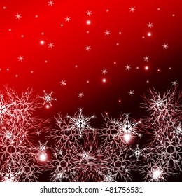 red background for a Christmas card with falling snowflakes. vector illustration. graphic arts and design. a series of images for the new year and Christmas