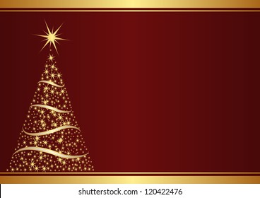 red background with christmas tree