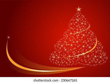 Red background with Christmas tree