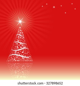 red background with Christmas tree
