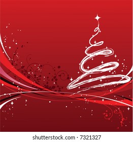 Red background with christmas tree