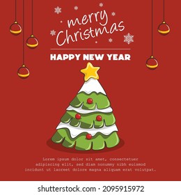 fondo rojo diseño de tarjeta de árbol de Navidad 
