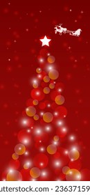 Red Background with Christmas Tree and Santa Claus