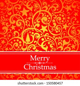 Red background with Christmas tree. vector illustration
