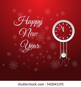 red background with clock and new year text vector illustration eps 10