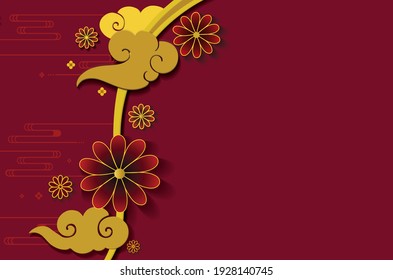 Red Background with clouds and flowers