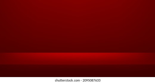 Red background. Red color studio table room background. Space for displaying products. Empty room with spotlight effect. Vector illustration.