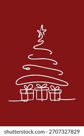 Fundo vermelho Linha contínua Árvore de Natal