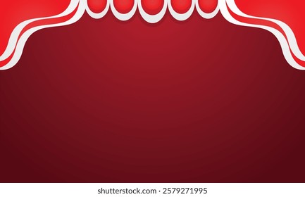Red background with a curved flag ornament at the top