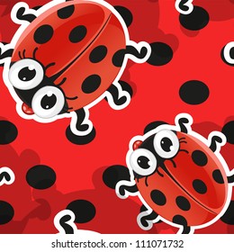 Red background with cute cartoon ladybug