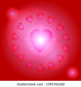Red background, cyan bright circles and light magenta hearts. For social networks