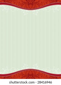 red background with decorative ornaments and hearts, vector illustration