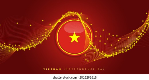 Roter Hintergrund-Design mit Vietnam runder Flagge Vektorgrafik. Gute Vorlage für Vietnam National Day oder Unabhängigkeit Tag Design.